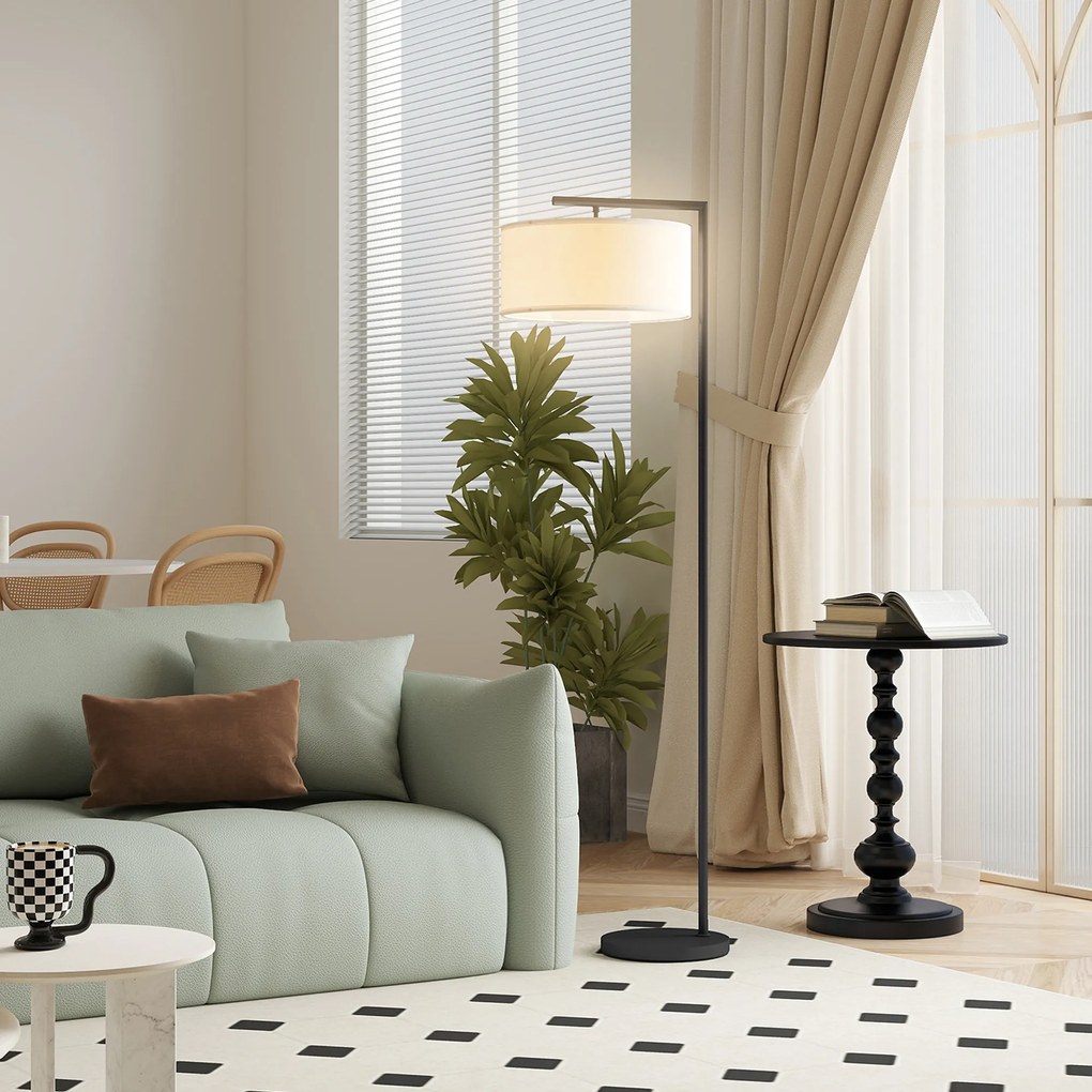 HOMCOM Lampadar lampă de picior abajur din material textil de in bază rotundă stabilă 47 x 37 x 153 cm negru si alb | Aosom Romania