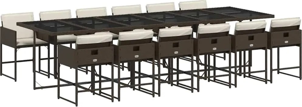 vidaXL Set mobilier de grădină, 13 piese, maro, cu perne, poliratan