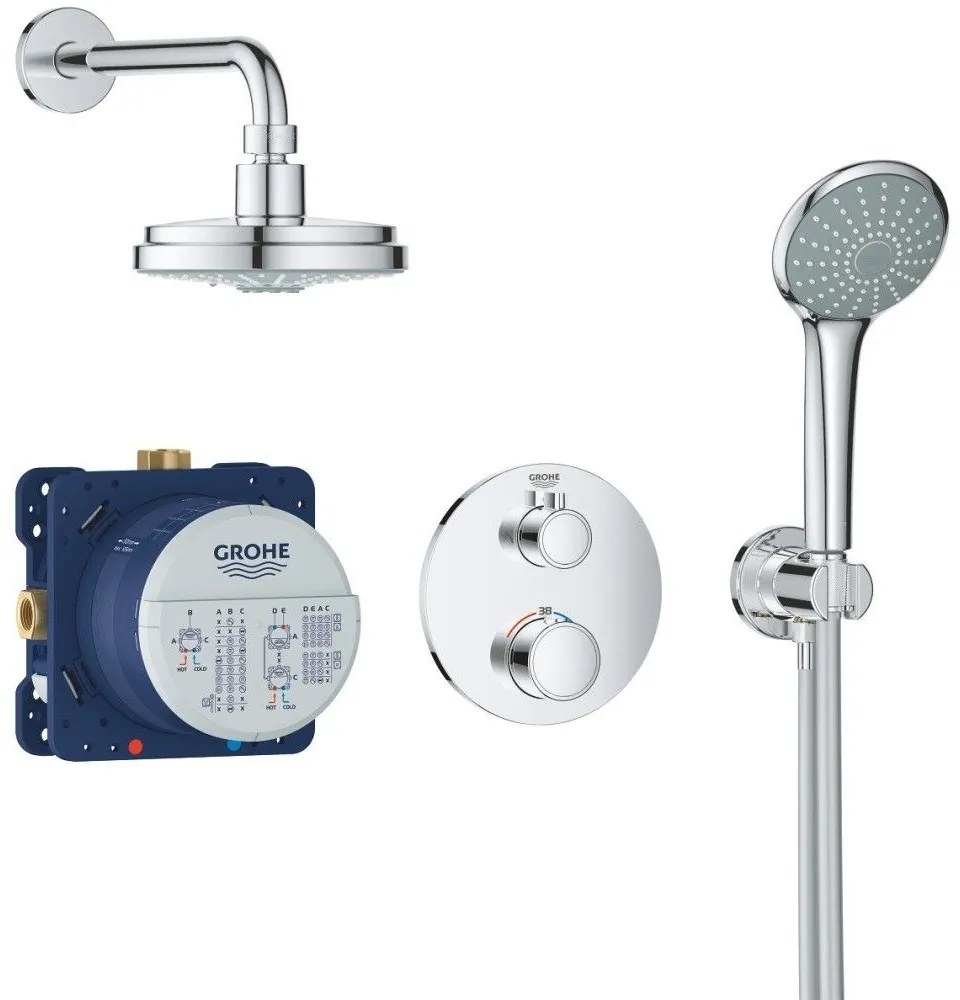 Sistem dus incastrat cu termostat Grohe Grohtherm Cosmopolitan 160, baterie rotunda