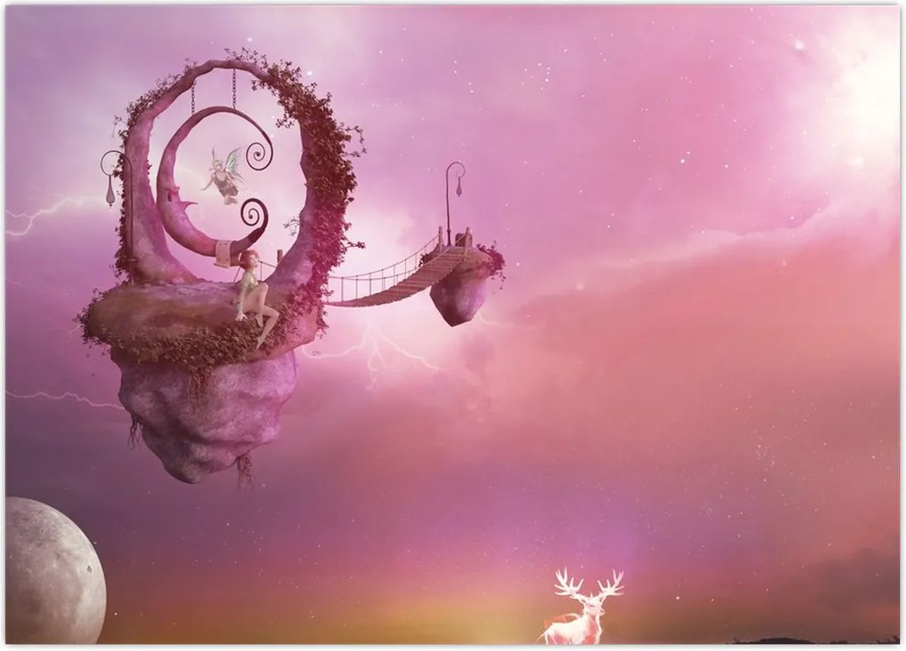 Tablou - Zână pe o insulă plutitoare (70x50 cm)