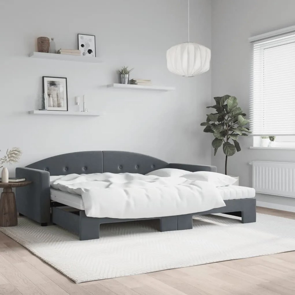 vidaXL Pat de zi cu extensie și saltele, gri închis 90x200 cm catifea