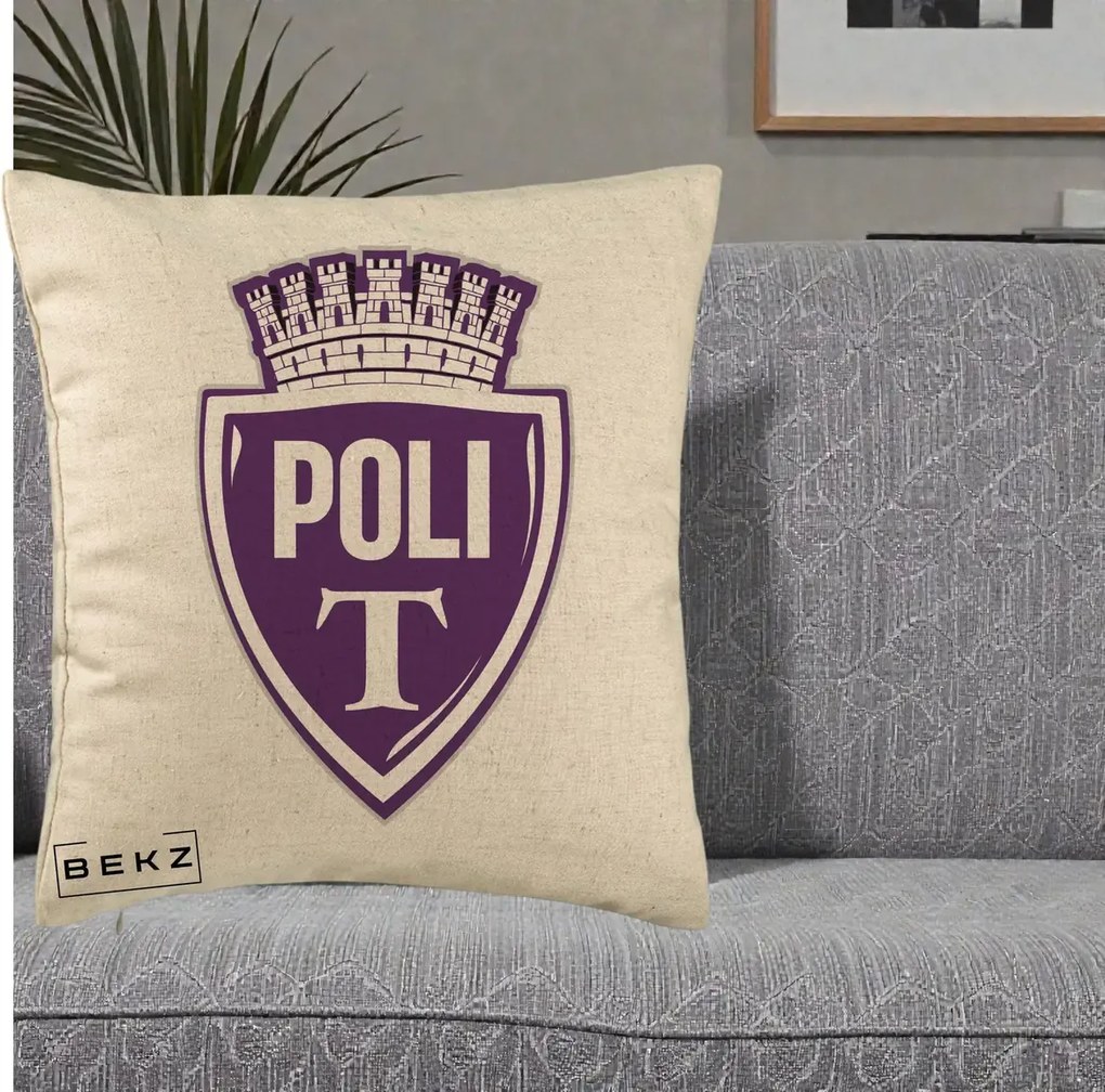 Perna Personalizata Poli Timisoara Fotbal, 40x40 cm, Bej, Husa Detasabila, Perna Inclusa, BEKZ®