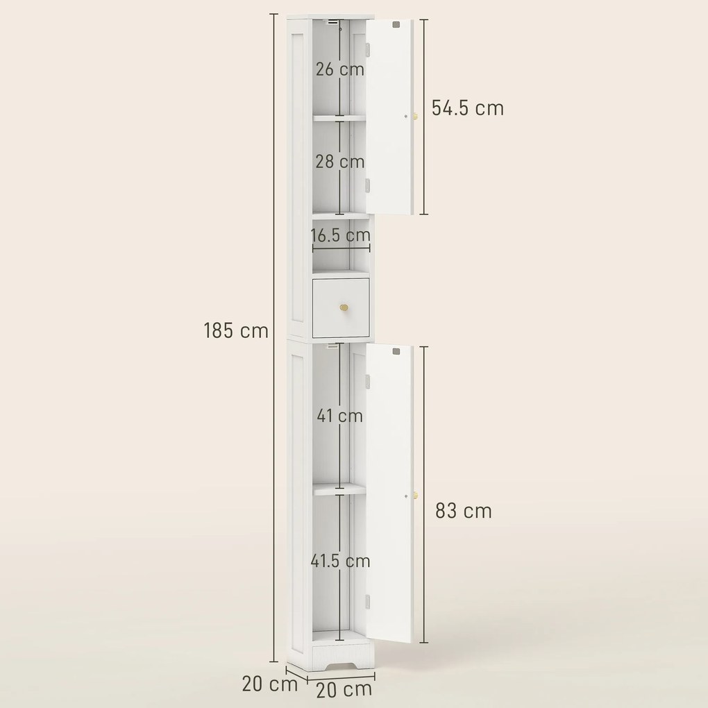 HOMCOM Coloană de baie, mobilier de depozitare, 2 uși, sertar, compartiment deschis, raft reglabil, alb | Aosom Romania