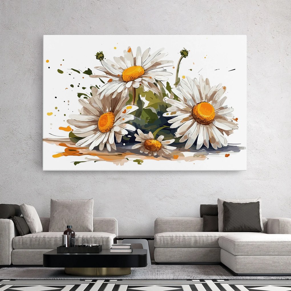 Tablou Canvas, 50x70cm, Dormitor si Living, Flori, Margarete, White Beautiful Daisy