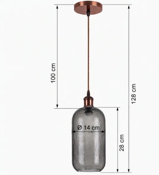 Brilagi - Lustră LED suspendată pe cablu RETRO GLASS 1xE27/60W/230V diam. 14 cm cupru/gri fumuriu
