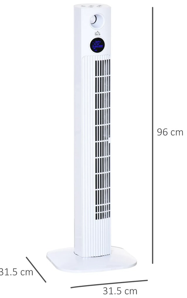 HOMCOM Ventilator Turn cu 3 Moduri și 3 Viteze cu Cronometru 12h, Ventilator de Podea cu Telecomandă, 31,5x31,5x96 cm, Alb | Aosom Romania