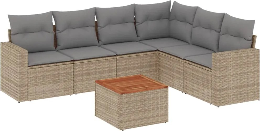 vidaXL Set canapele de grădină, 7 piese, cu perne, bej, poliratan