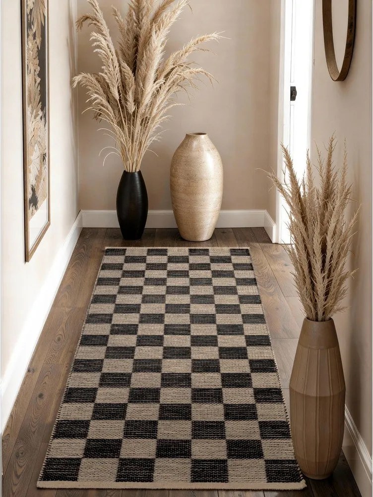 Covor tip traversă negru/crem reversibil/țesut manual din amestec de iută 80x200 cm Rex – Hanse Home