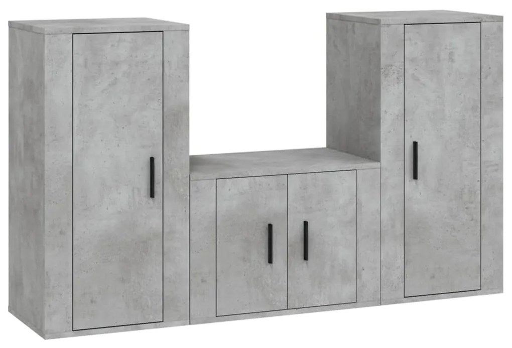 3188522 vidaXL Set dulapuri TV, 3 piese, gri beton, lemn prelucrat