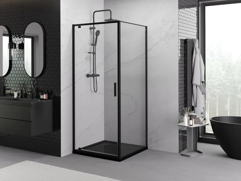 Mexen Exo cabină de duș pivotantă 100 x 100 cm, transparentă, neagră - 8181-100-100-70-00
