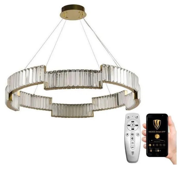 Lustră LED dimabilă pe cablu LED/60W/230V 3000-6500K auriu + telecomandă