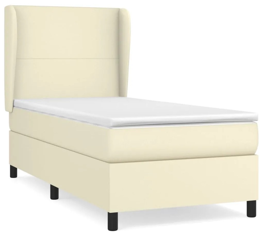 3128897 vidaXL Pat box spring cu saltea, crem, 100x200 cm, piele ecologică