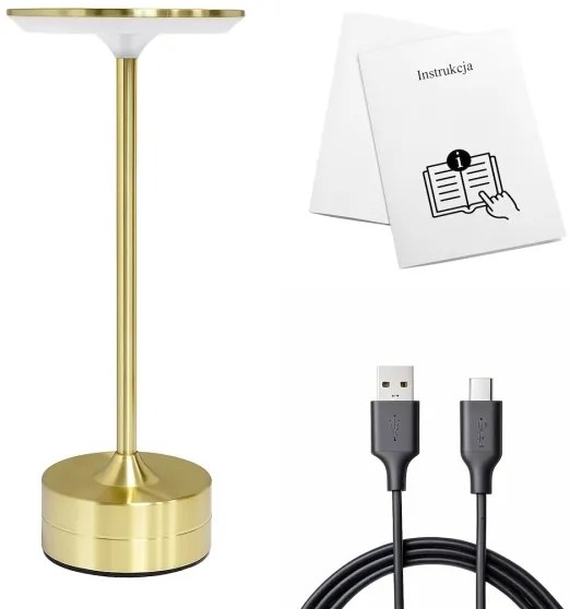 Lampă de birou LED tactilă reîncărcabilă TAVOLO, 2,5W/5V, 2400 mAh, 3000-6000K, aurie