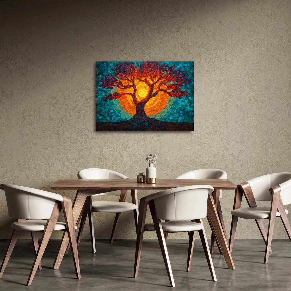 Tablou - Arborele vieții și soarele în mozaic (70x50 cm)