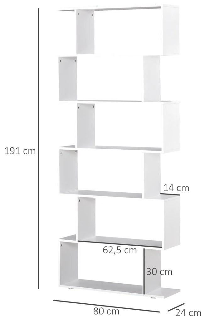 HOMCOM Bibliotecă din Lemn cu 6 Rafturi, 80x24x191 cm, Alb | Aosom Romania