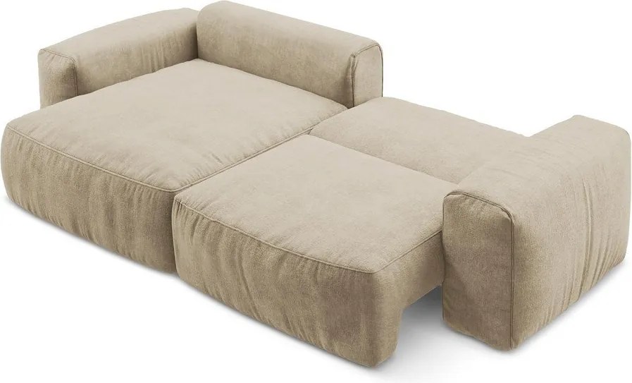 Colțar maro deschis extensibil cu tapițerie din chenille (cu colț pe partea stângă/cu șezlong) Kuki – Makamii