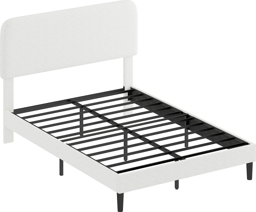HOMCOM Cadru pat single cu tăblie căptușită cu Teddy-Fleece, cadru metalic pentru pat, montaj ușor, alb | Aosom Romania