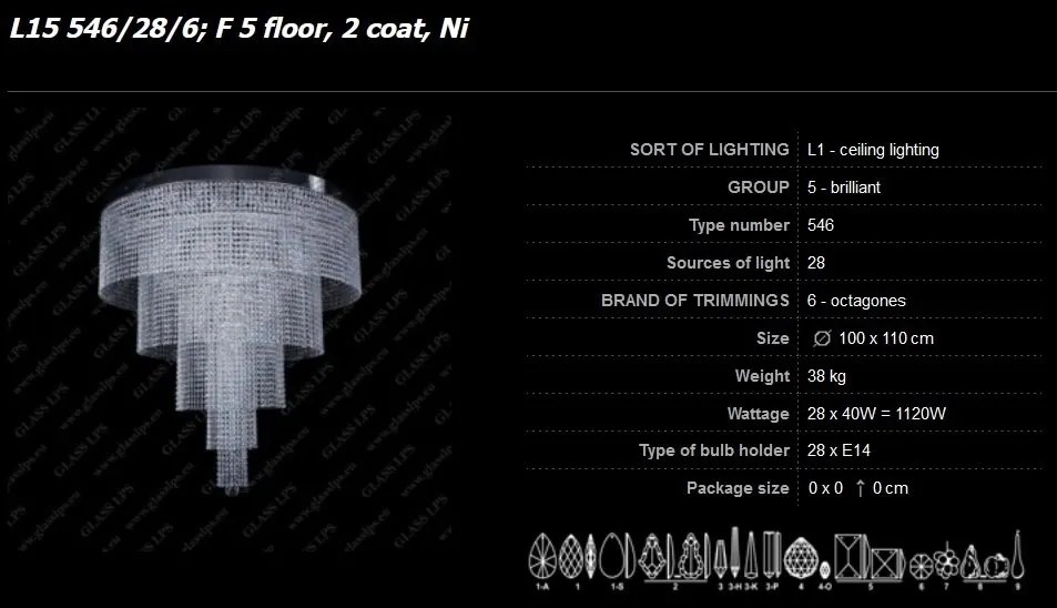 Plafoniera Cristal Bohemia L15 546/28/6; F 5 floor, 2 coat