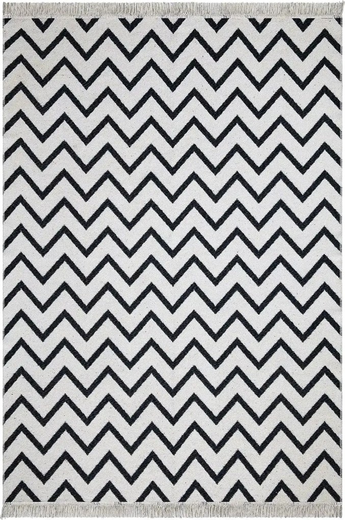 Covor 23002A, 80x150 cm, forma dreptunghiulara, bumbac, alb/negru