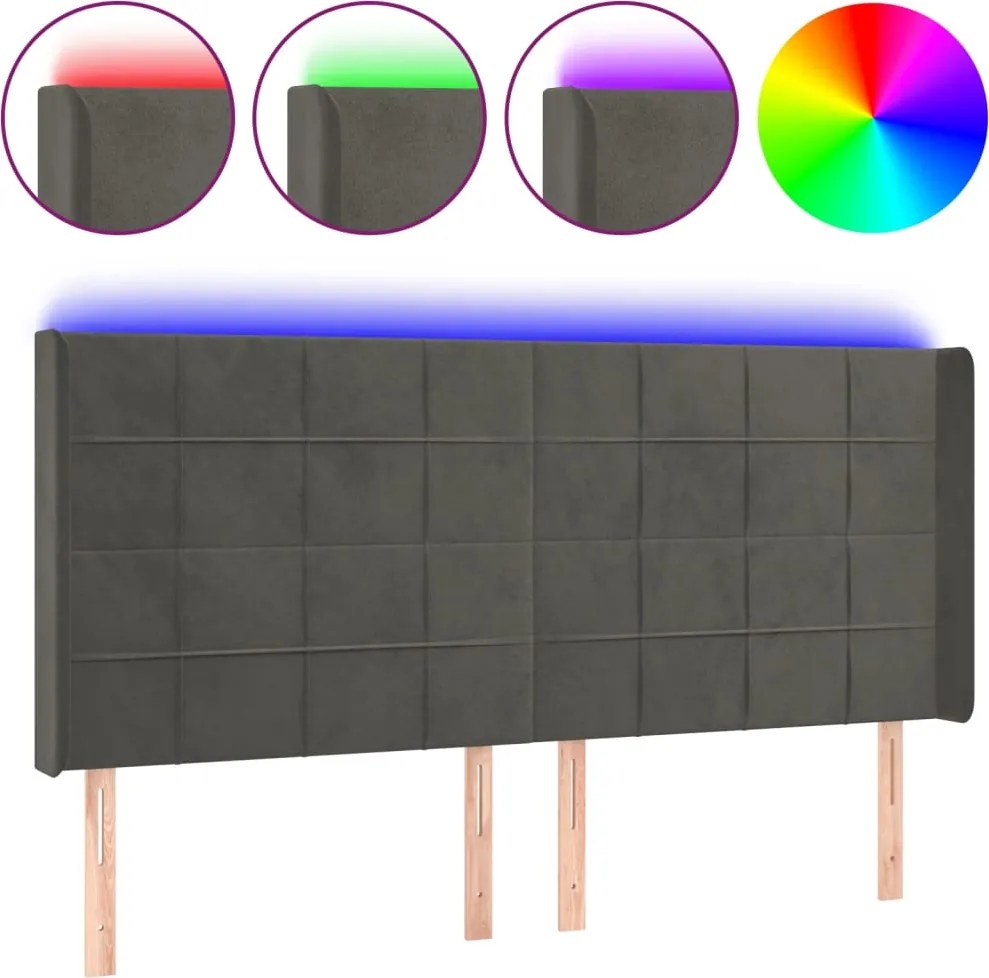 vidaXL Tăblie de pat cu LED, gri închis, 183x16x118/128 cm, catifea