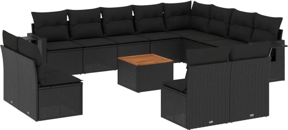 vidaXL Set mobilier de grădină cu perne, 13 piese, negru, poliratan