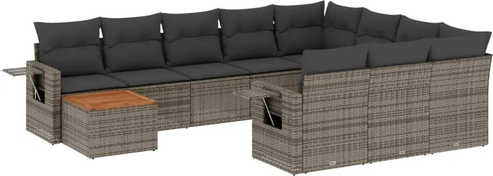 vidaXL Set canapele de grădină cu perne, 11 piese, gri, poliratan