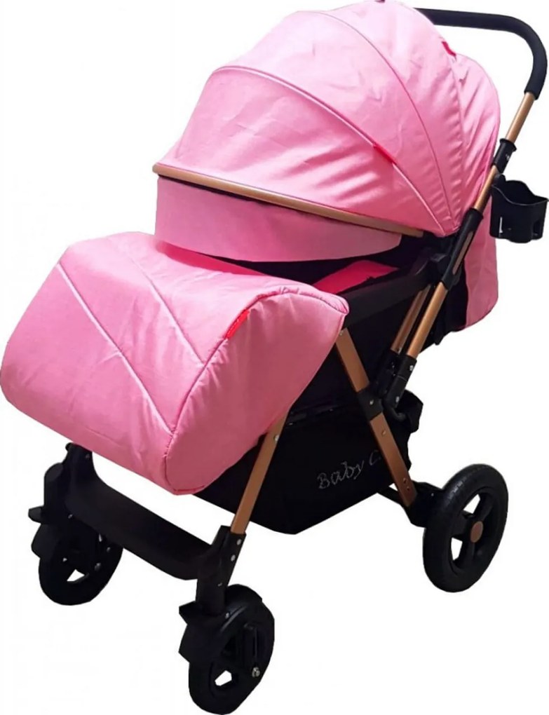 Carucior nou nascuti 2 in 1 BABY CARE™ PRO 511, Cadru aluminiu, Maner reversibil, Spatar reglabil in 5 trepte, Amortizoare, Frana picior, Pliabil, Roz