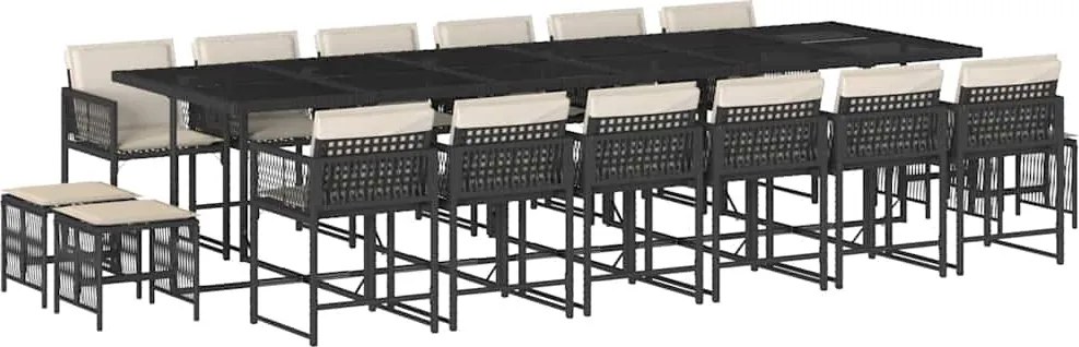vidaXL Set mobilier de grădină cu perne, 17 piese, negru, poliratan