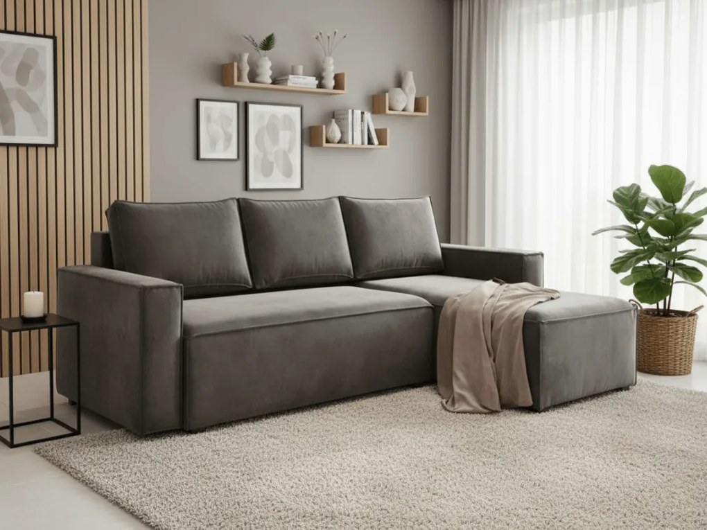 Promo Canapea de colt extensibila CAVELO, gri inchis, reversibila, calitate II