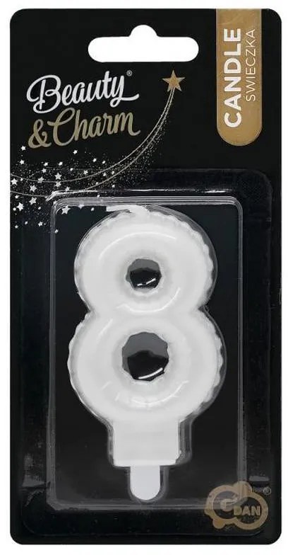Numere Pearly Lumânare albă numărul 8, lumânare de tort