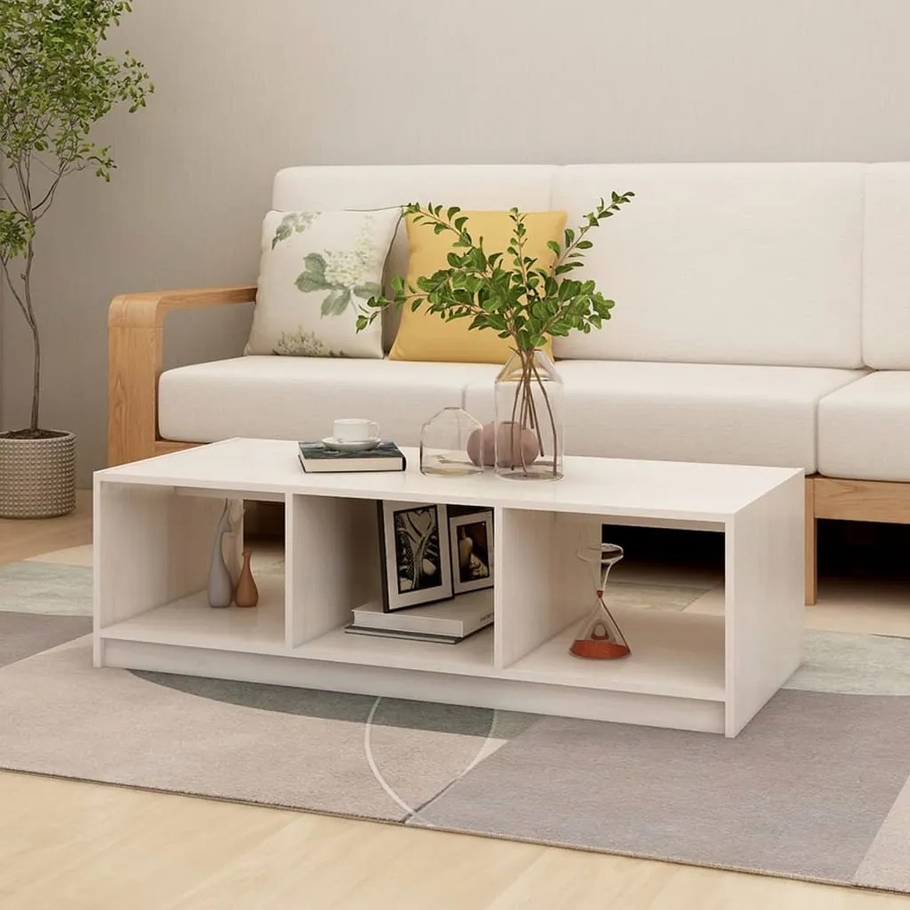 vidaXL Măsuță de cafea, alb, 110x50x34 cm, lemn masiv de pin