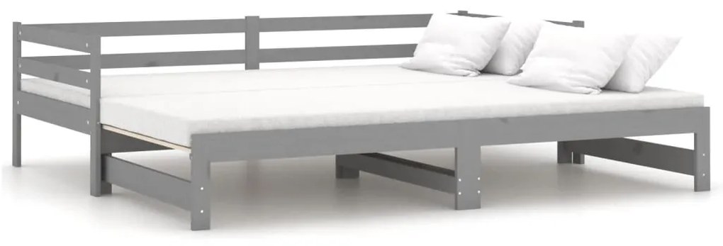 806952 vidaXL Pat extensibil de zi, gri, 2x(90x200) cm, lemn masiv de pin