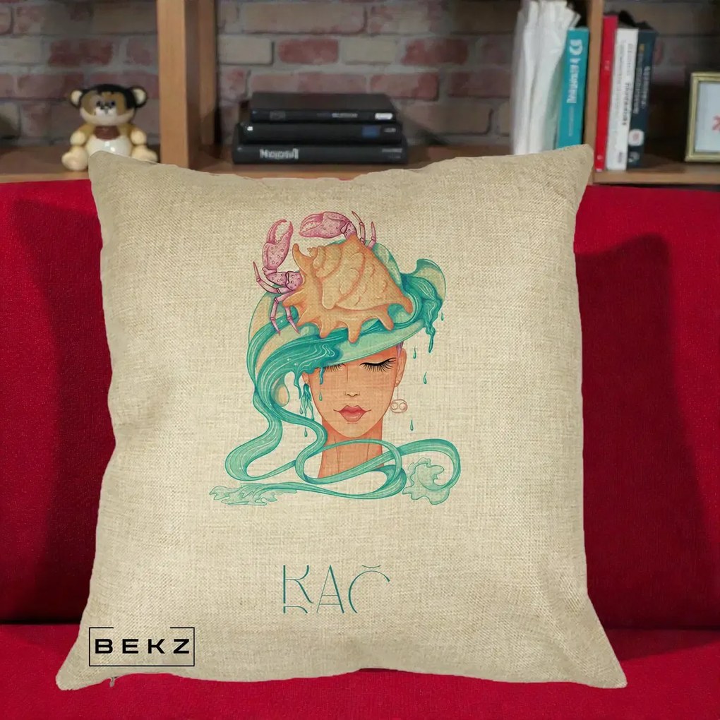 Perna Personalizata Zodie Rac, 40x40 cm, Crem, Husa Detasabila, Perna Inclusa, BEKZ®