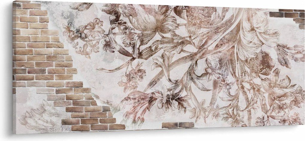 Tablou - Frescă florală pe un perete de cărămidă (120x50 cm)