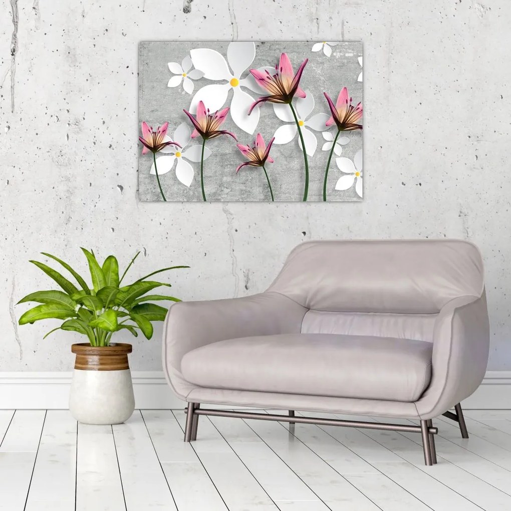 Tablou pe sticlă cu abstracție florală (70x50 cm)