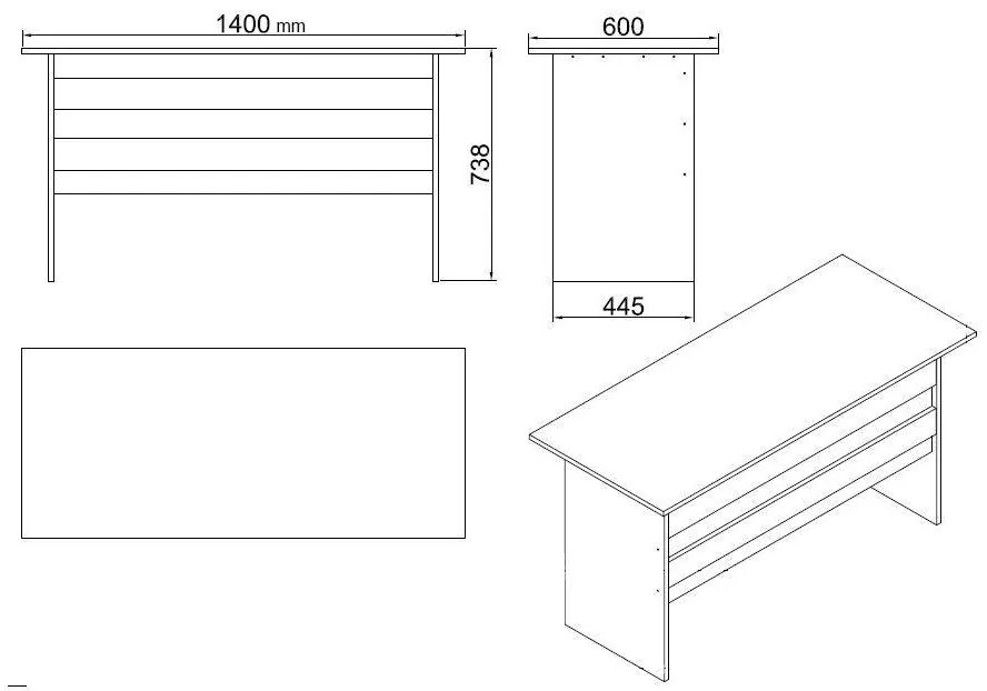 Set de mobilier de birou Linta, 140 x 74 x 60 cm, 5 piese
