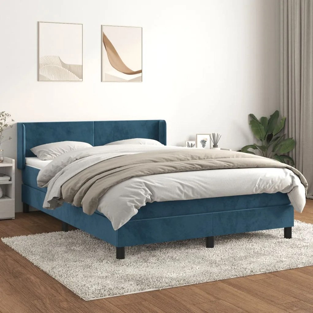 3130839 vidaXL Pat box spring cu saltea, albastru închis, 140x190 cm, catifea