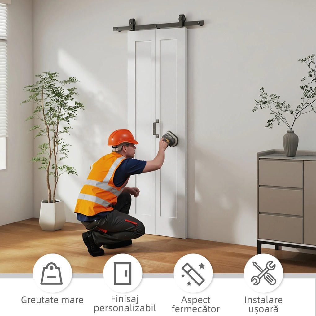 HOMCOM Ușă Glisantă Pliabilă 70x210 cm, Ușă Pliabilă Tip Portofel cu Mâner și Suprafață Vopsibilă, Alb | Aosom Romania