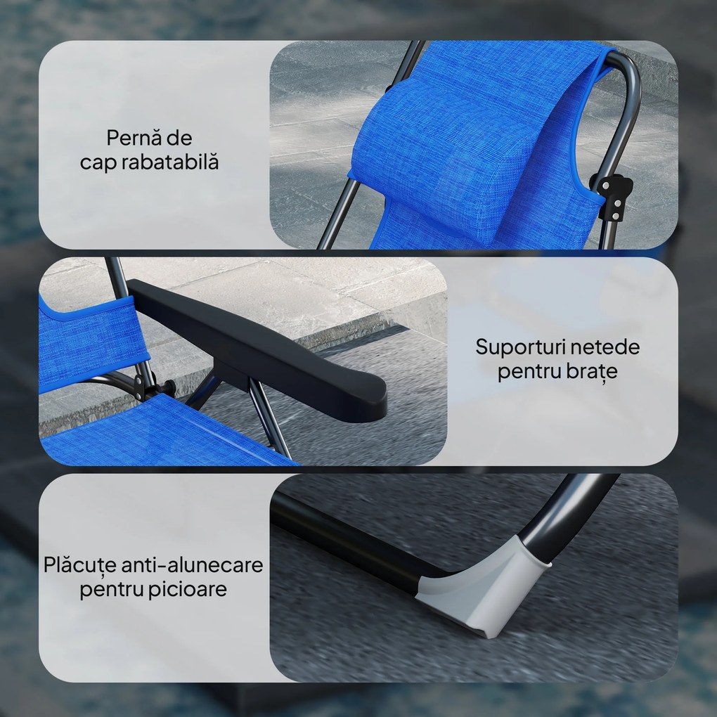 Outsunny Sezlong Plaja Pliabil cu 4 Nivele Rabatare si brațe, Greutate sustinuta 120 kg,Gri | Aosom Romania