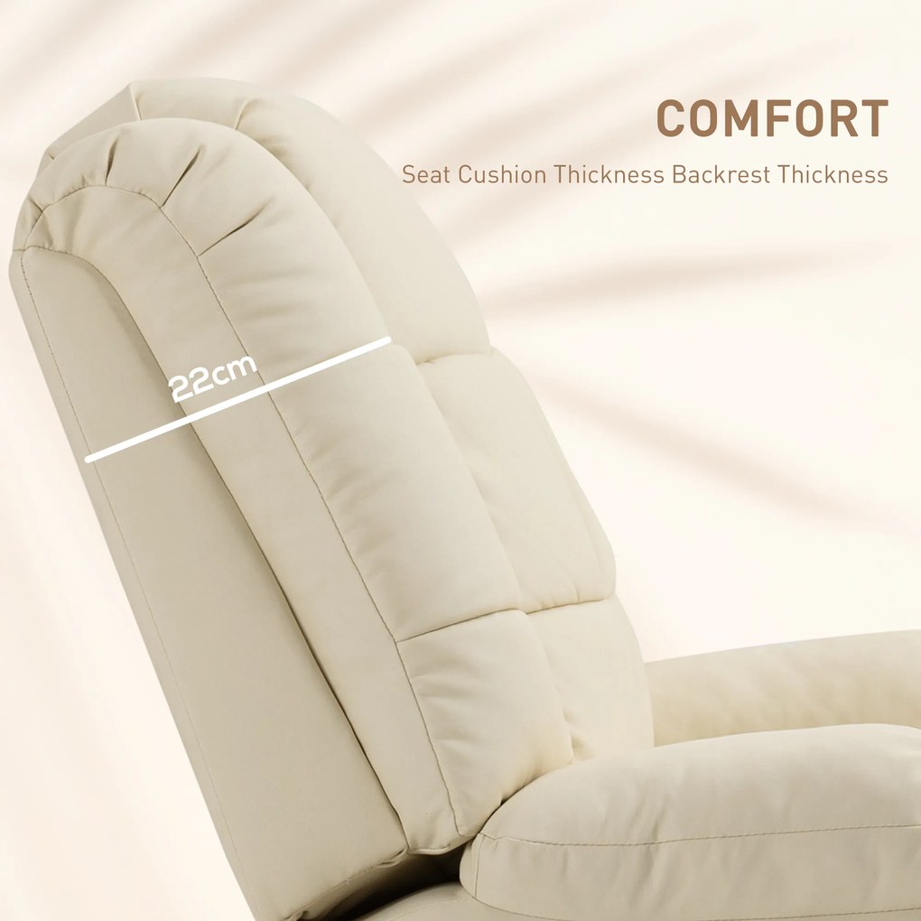 HOMCOM Fotoliu de Masaj Reclinabil Manual 165° cu 8 Puncte de Masaj și Suport pentru Picioare, Fotoliu Relax Tapițat cu Telecomandă, Buzunare Laterale, din Piele PU, Max 160kg, pentru Casă sau Birou, Crem | Aosom Romania