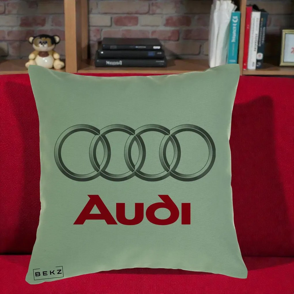 Perna Personalizata cu emblema Audi, 40x40 cm, Verde, Husa Detasabila, Perna Inclusa, BEKZ®