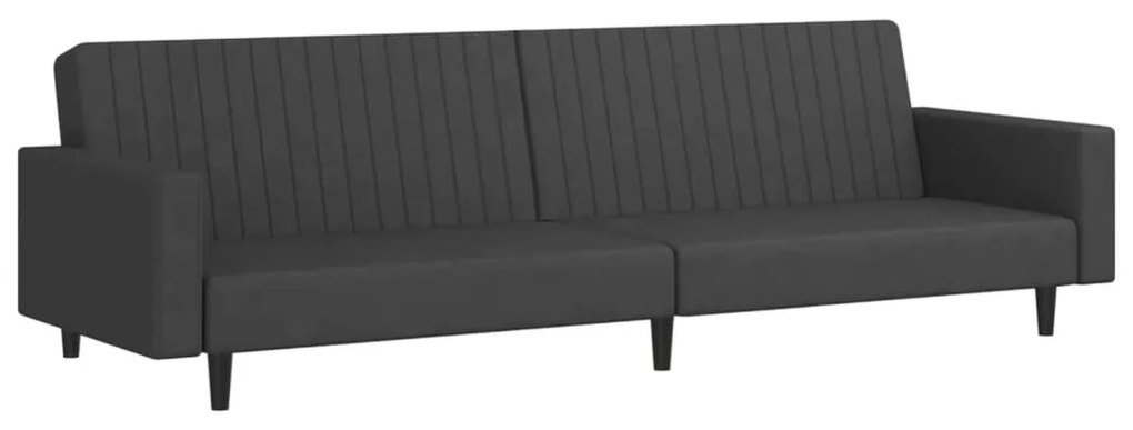 Canapea extensibila cu taburet, 2 locuri, gri inchis, catifea Morke gra, Cu scaunel pentru picioare