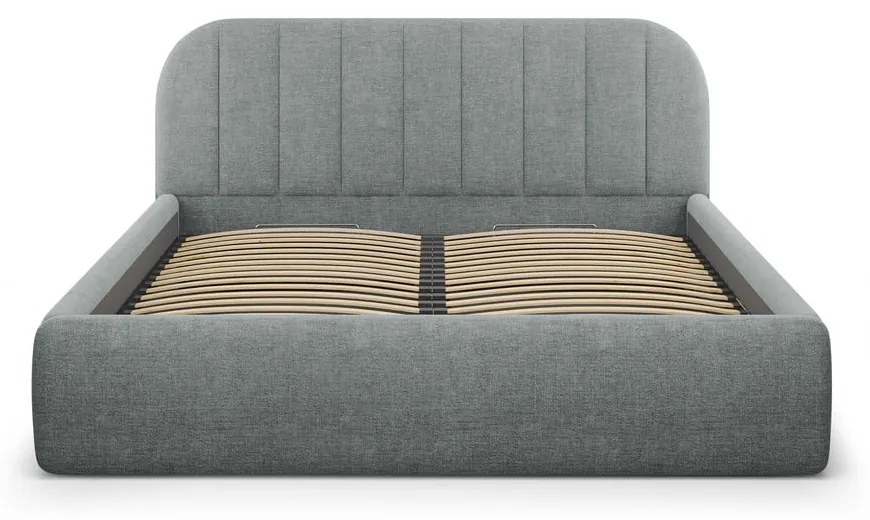 Pat matrimonial gri închis tapițat cu spațiu de depozitare cu somieră 200x200 cm Juno – Windsor & Co Sofas