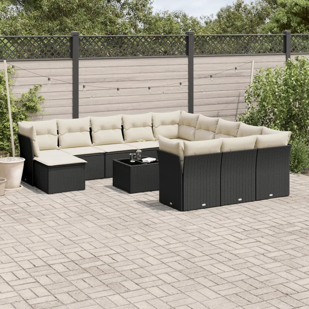 vidaXL Set mobilier de grădină cu perne, 13 piese, negru, poliratan