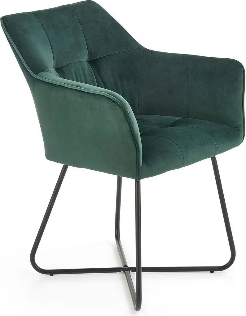 Scaun tapitat K377, verde inchis/negru, stofa catifelata/metal, 60x62x