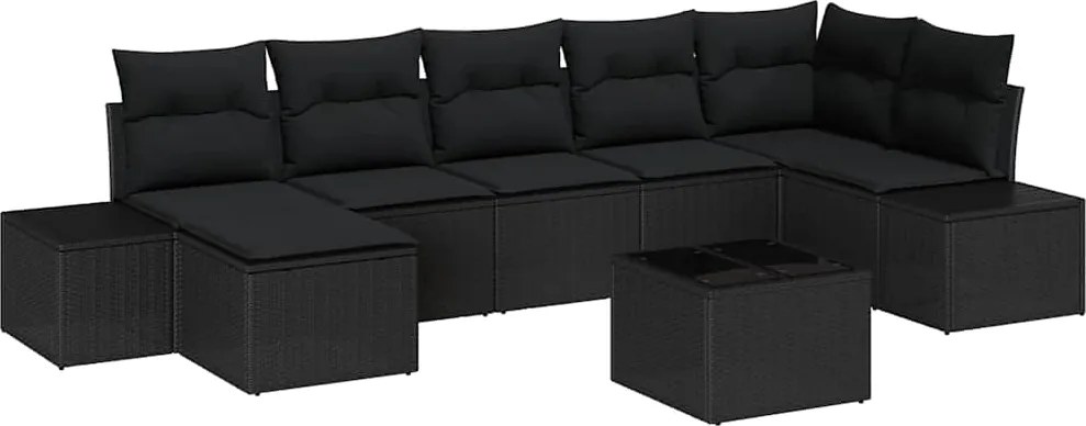 vidaXL Set de canapele pentru grădină cu pernă 7 pcs Negru poliratan
