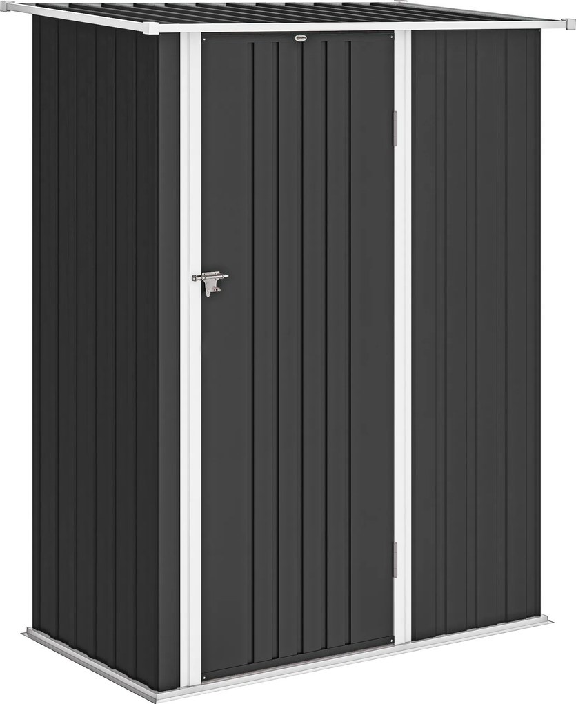 Outsunny Căsuță de Grădină 1.07m² din Oțel Zincat, Adăpost pentru Unelte cu Ușă Blocabilă, Acoperiș Înclinat, 142x86x189 cm, Gri Închis | Aosom Romania