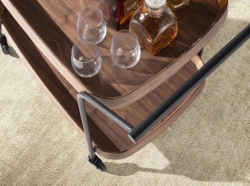 Gheridon, Mini Bar cu roti pentru bauturi si sticle Walnut