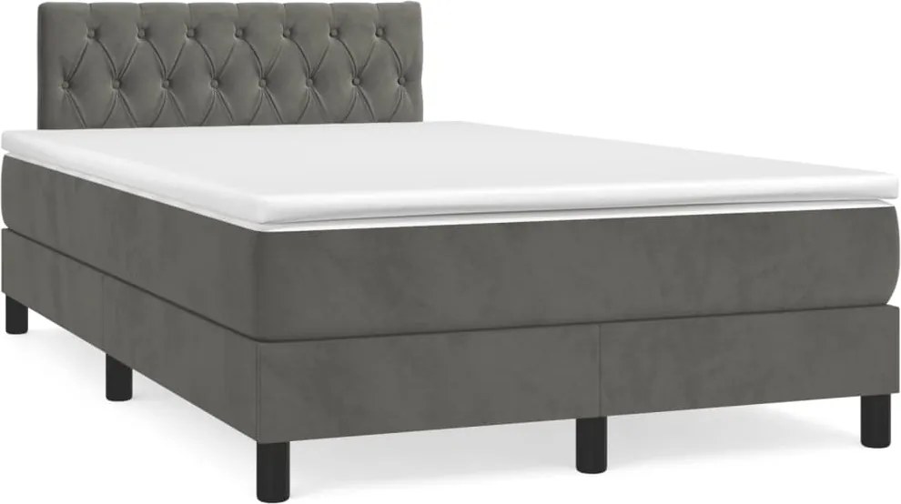 vidaXL Pat box spring cu saltea, gri închis, 120x200 cm, catifea