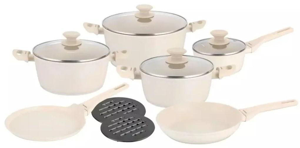Set de oale 12 piese, aluminiu cu strat antiaderent, culoare crem Klausberg KB7884, potrivite pentru toate tipurile de plita